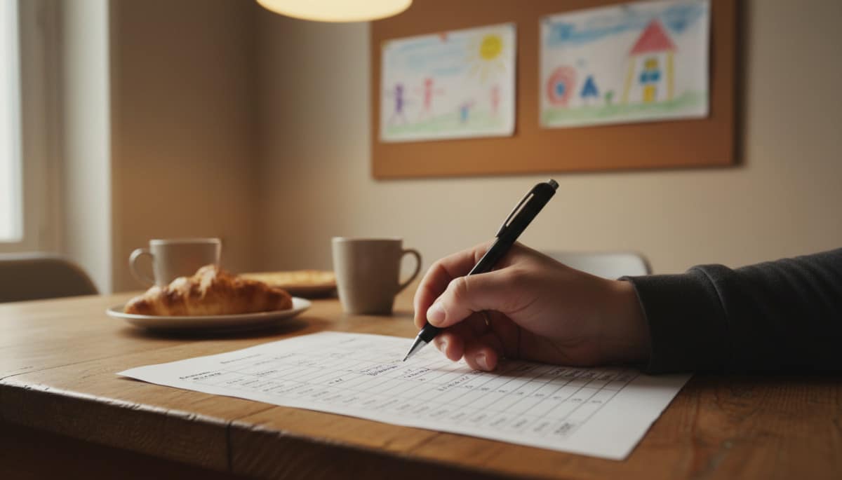 Budget familial noté à la main sur une table de cuisine