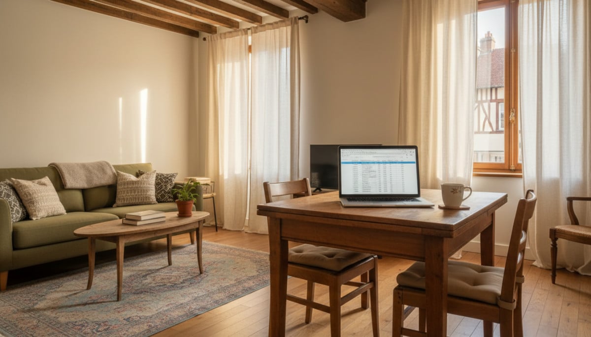 Budget mensuel affiché sur un ordinateur dans un appartement rouennais