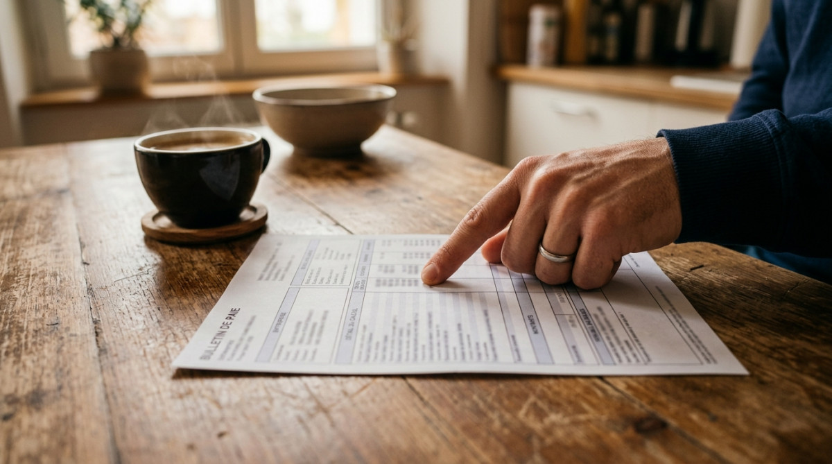 Bulletin de paie posé sur une table avec convention collective