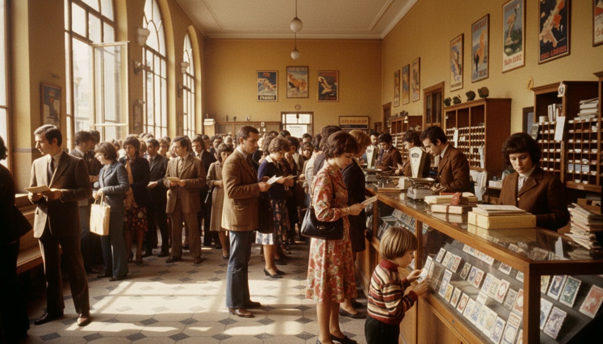 Bureau de poste animé années 70