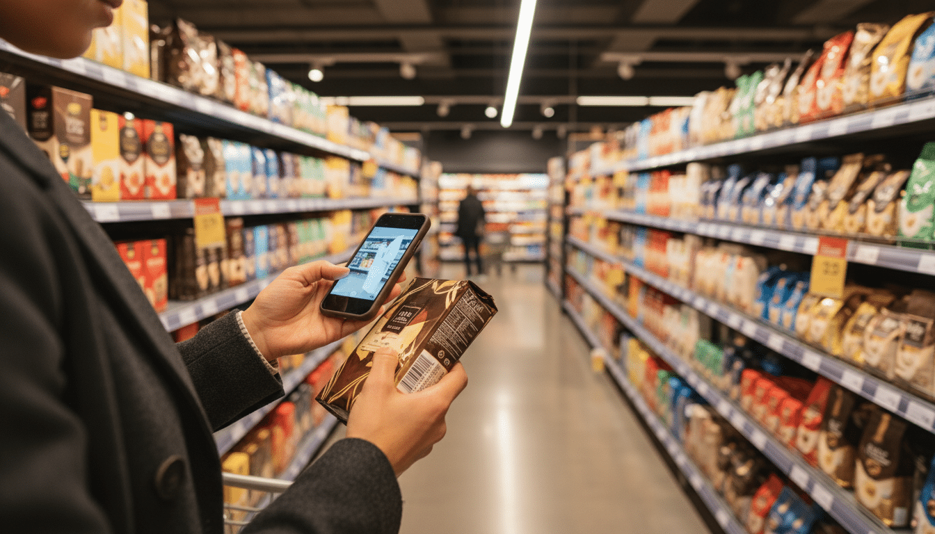 Vérification du code-barres d'un café en supermarché