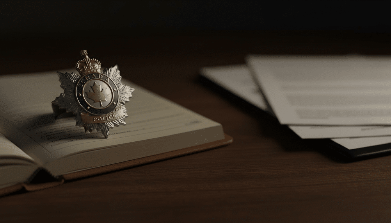 Badge de police canadien sur une table d'enquête