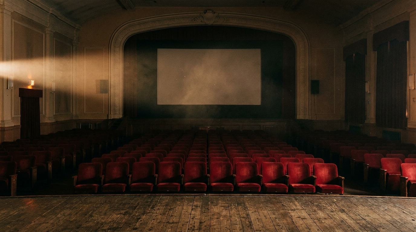 Salle de cinéma vide avec faisceau de projecteur