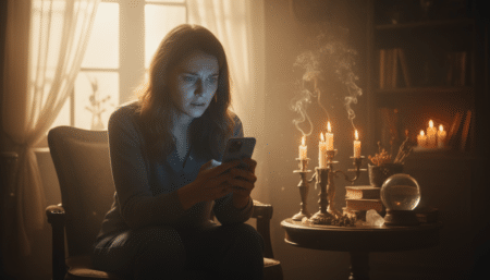 Personne inquiète regardant son smartphone dans la pénombre