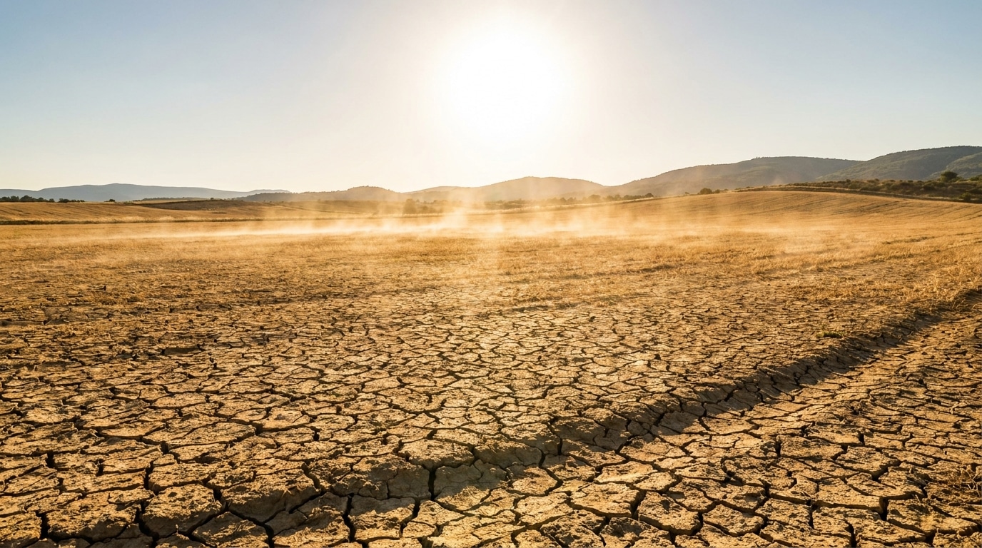 Sol craquelé sous un soleil brûlant dans la campagne française