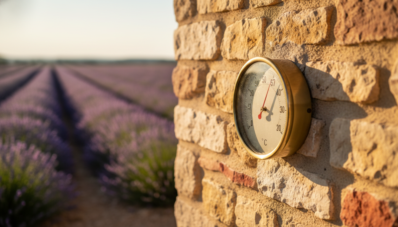 Thermomètre extérieur affichant 37°C en plein soleil