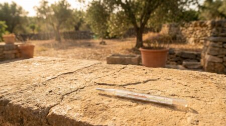 Thermomètre affichant une température élevée en plein été