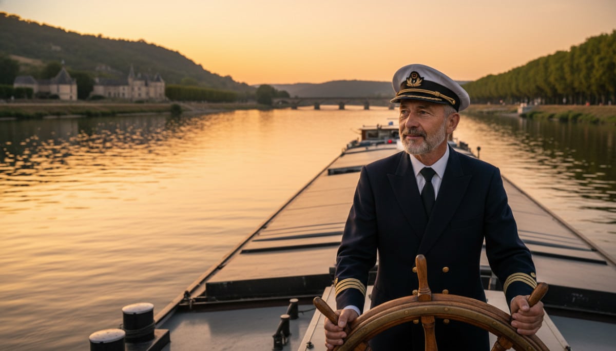 capitaine de barge fluviale sur un grand fleuve français