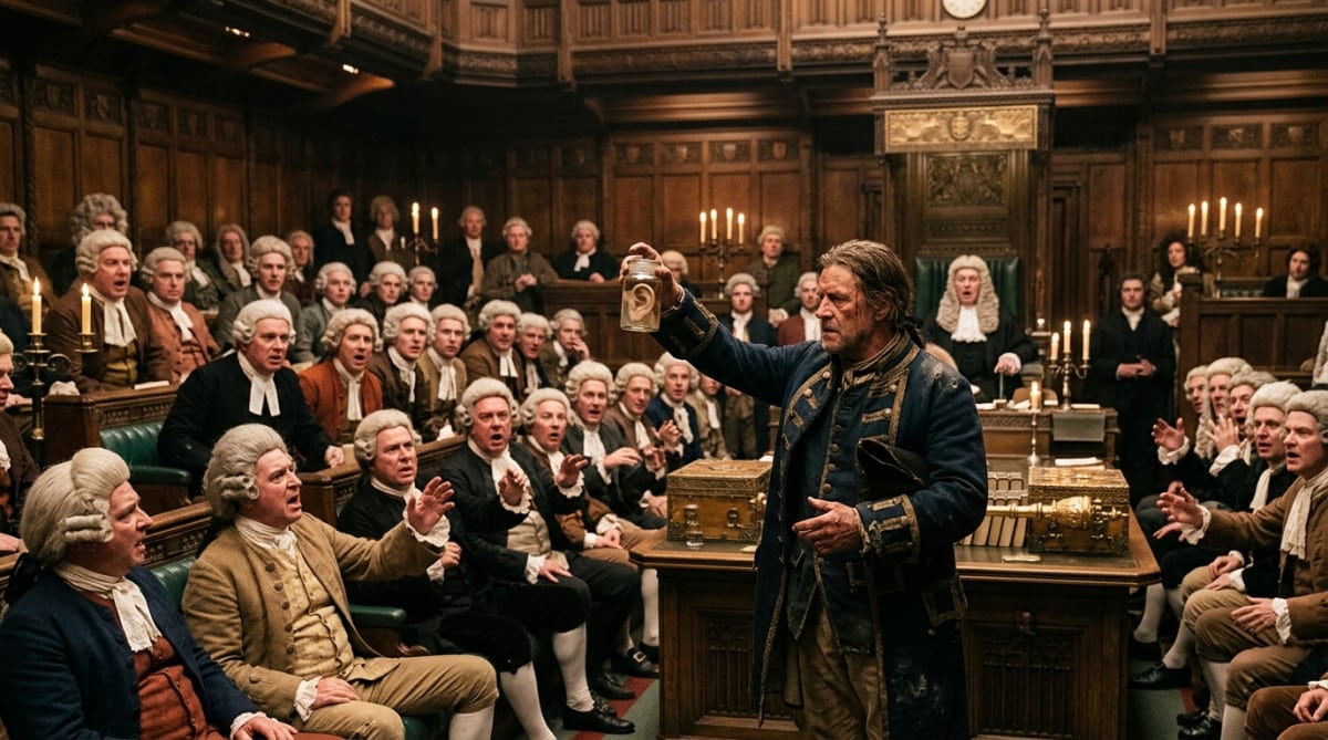 Capitaine Jenkins montrant son oreille au Parlement britannique