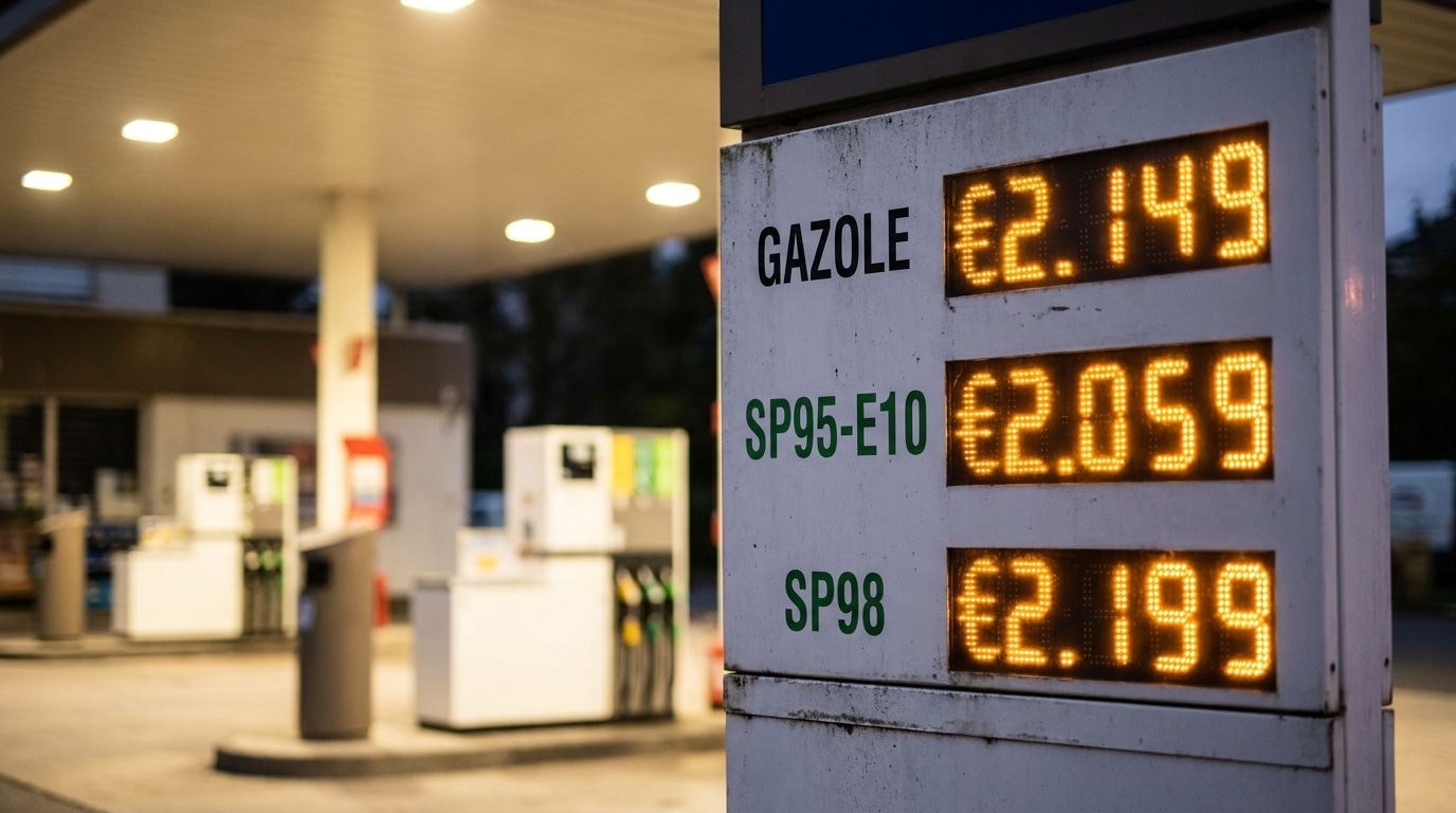 Panneau de prix de carburant dans une station-service française