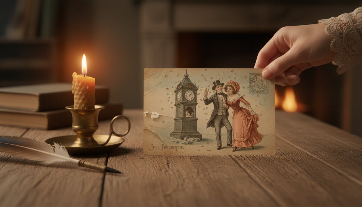 Carte postale de vœux du Nouvel An française ancienne