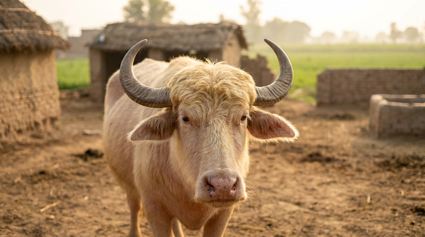 Buffle albinos à la mèche blonde dans une ferme