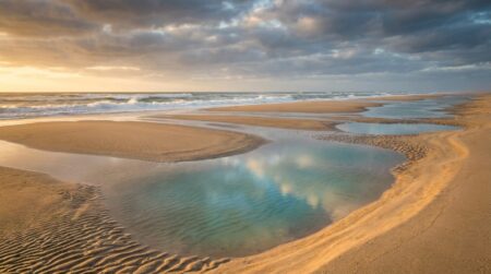 Cuvettes de sable naturelles sur une plage atlantique à marée basse