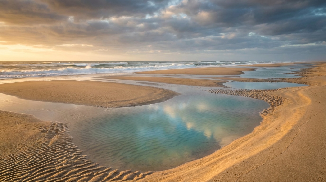 Cuvettes de sable naturelles sur une plage atlantique à marée basse