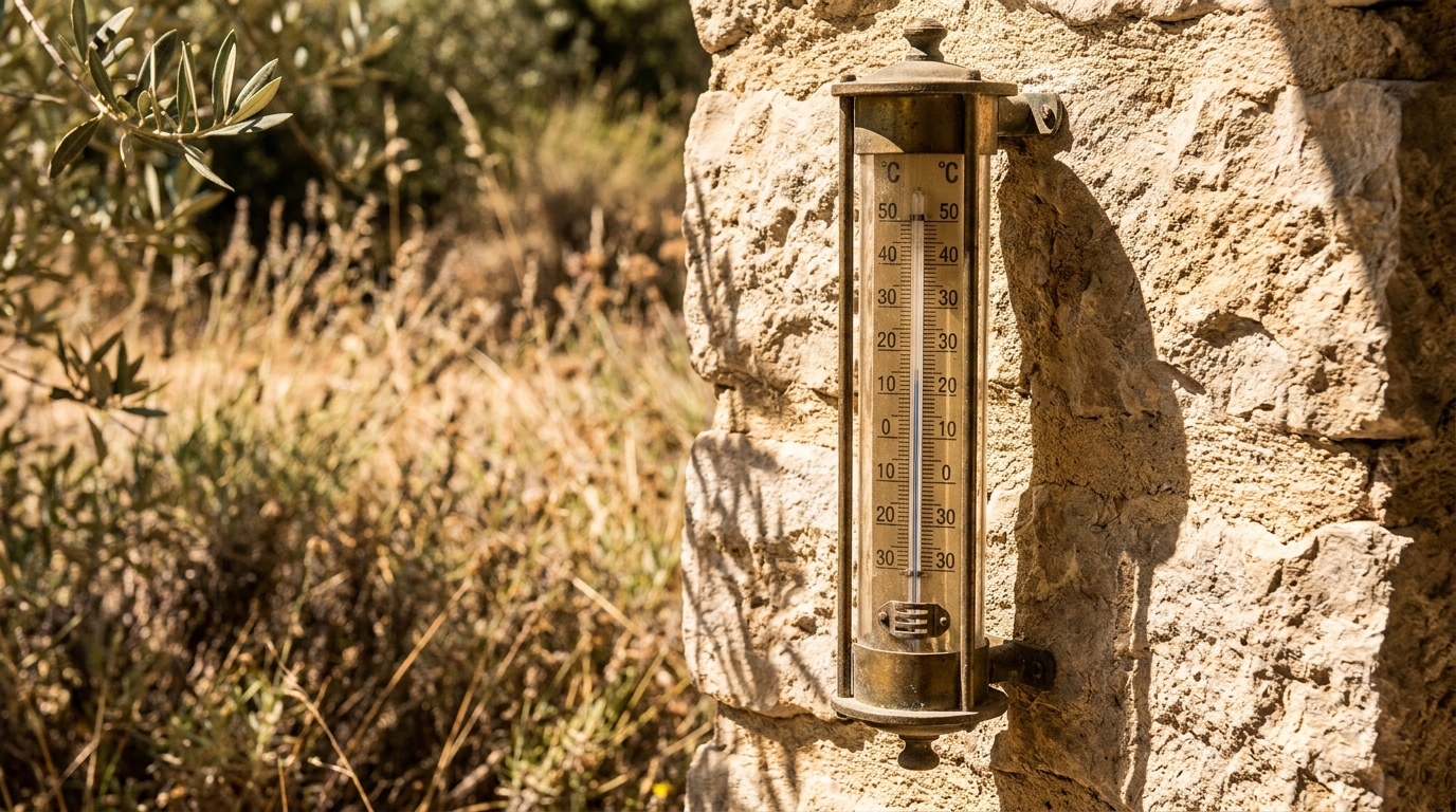 Thermomètre extérieur affichant plus de 35 degrés au soleil