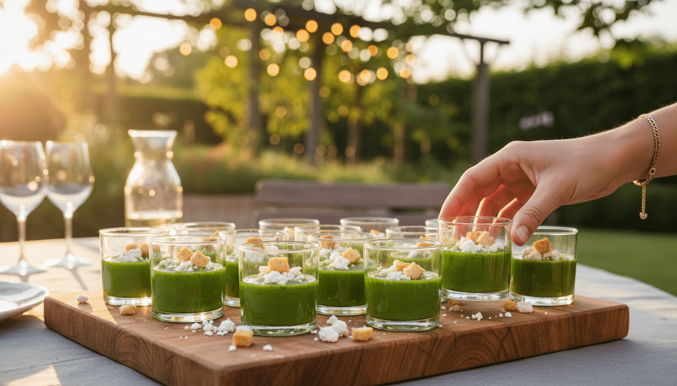 Verrines de gaspacho vert servies en apéro d'été