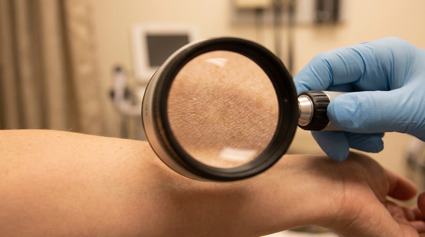 Dermatoscope examinant de près la surface de la peau