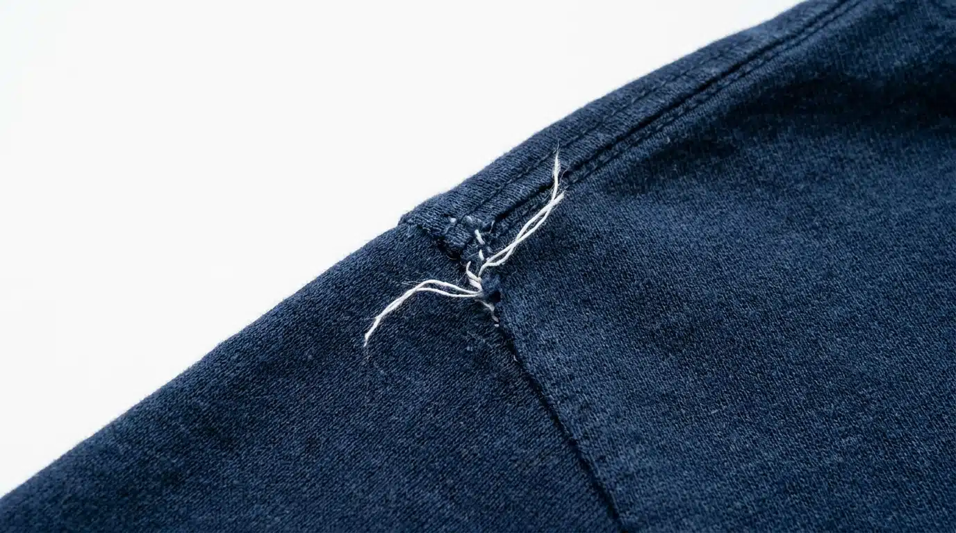 Couture défectueuse sur l'épaule d'un maillot de foot
