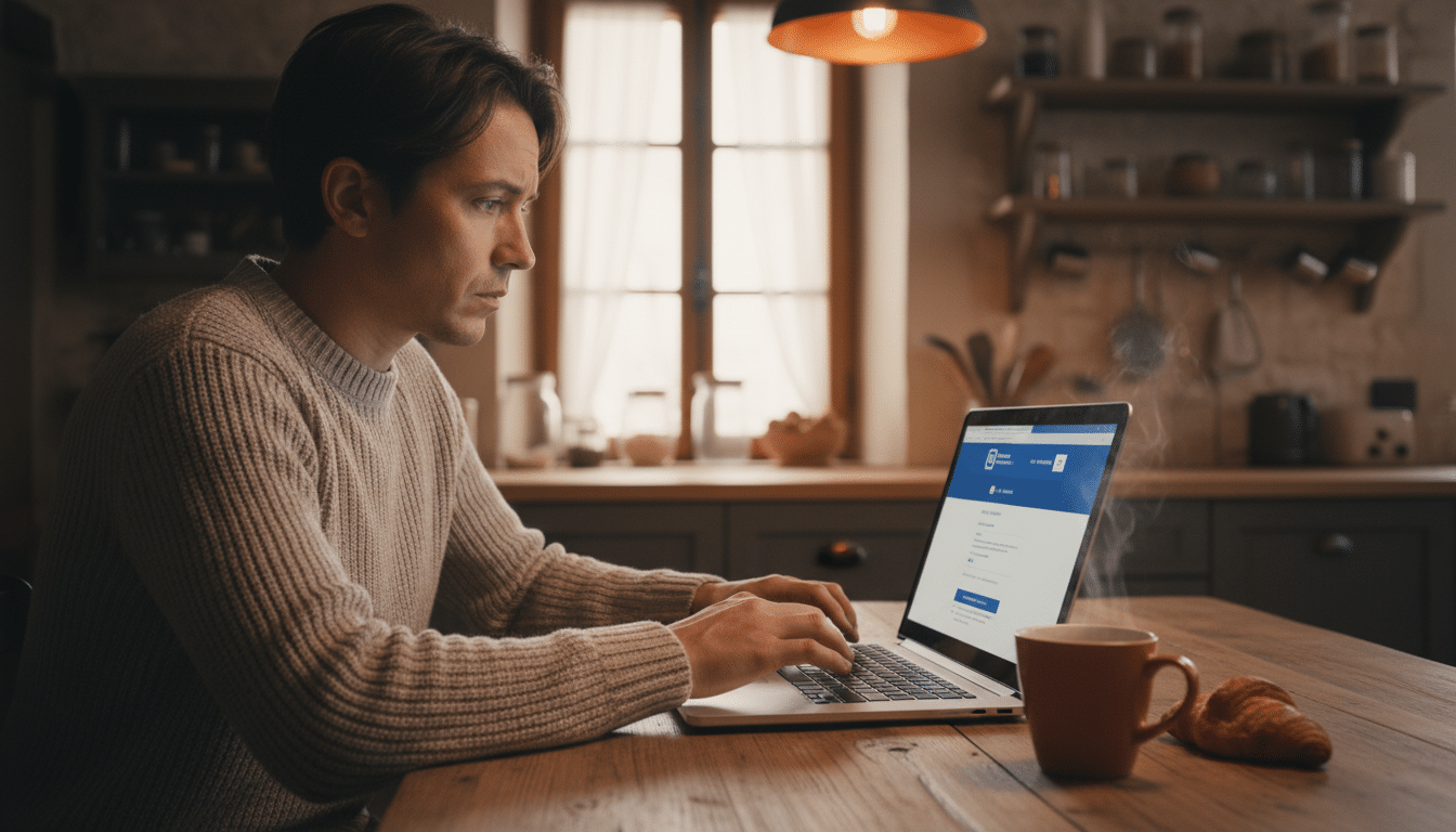 Personne inquiète devant un site de phishing sur ordinateur