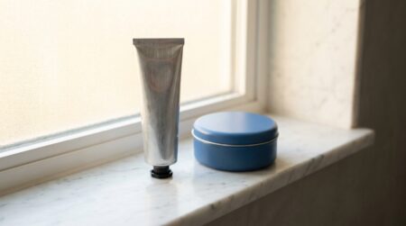 Tube de soin anti-rides posé près d'une boîte Nivea bleue