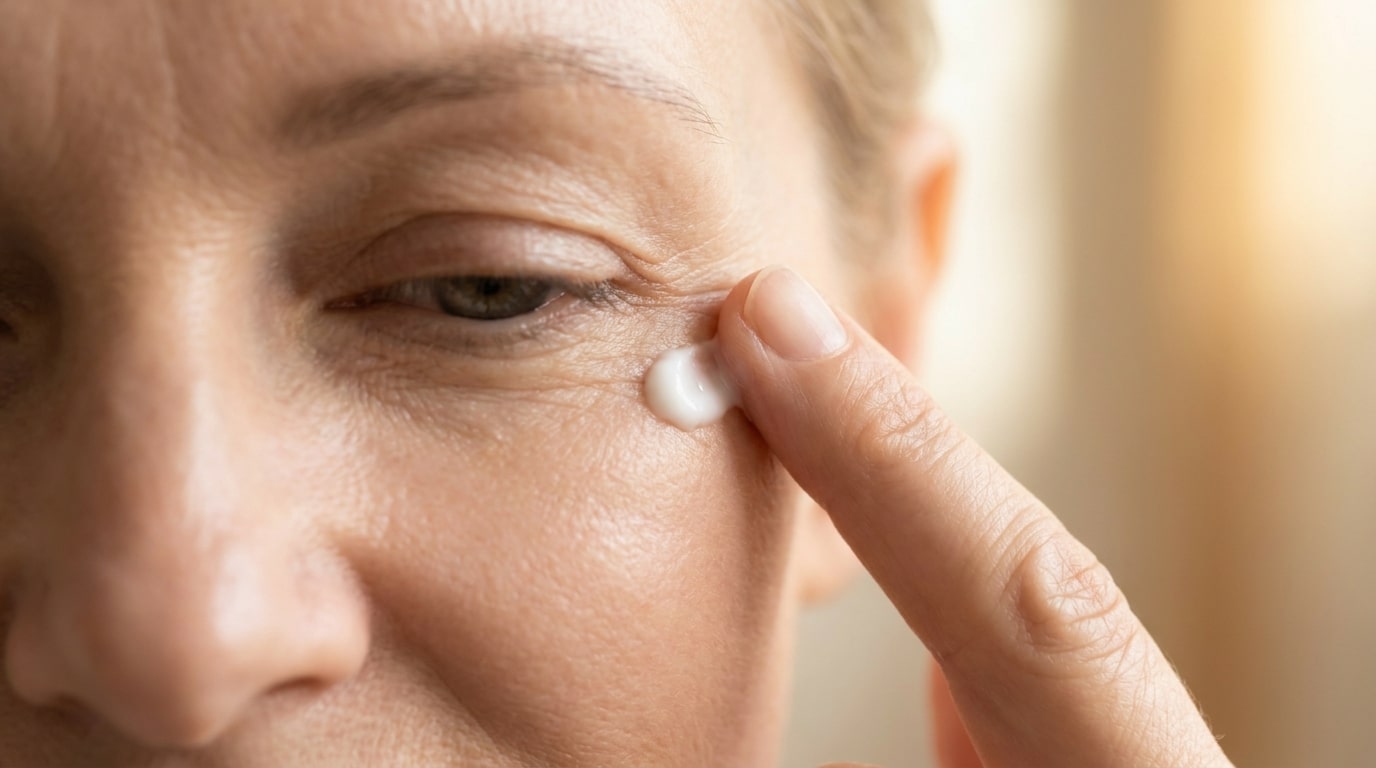 Application ciblée d'une crème combleur sur rides du visage