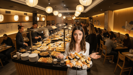 Buffet à volonté de sushi dans un restaurant en Espagne