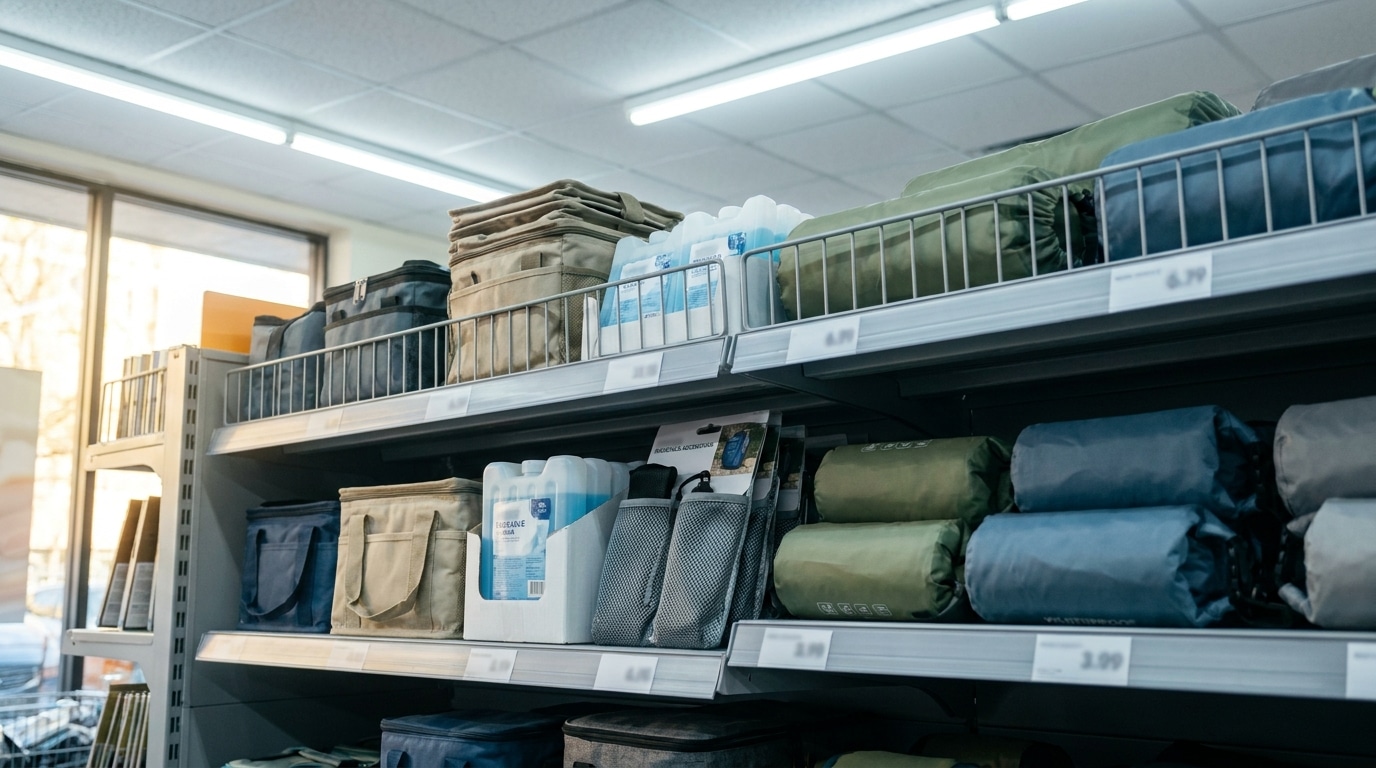 Rayon accessoires plein air dans un magasin discount
