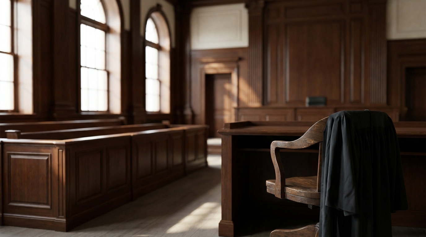Robe de magistrat posée dans une salle d'audience vide