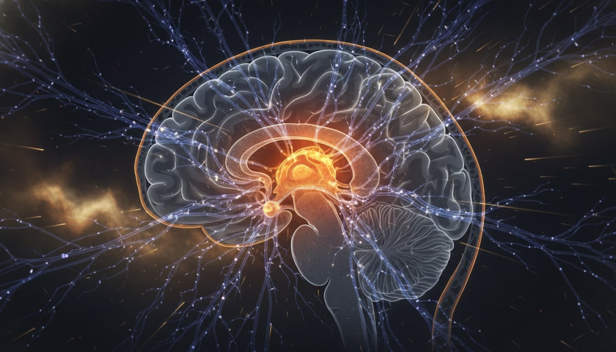 Cerveau humain avec amygdale et hippocampe illuminés