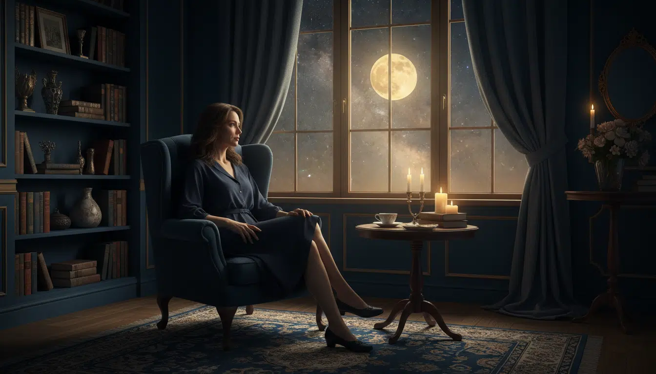 Femme pensive au clair de lune doré