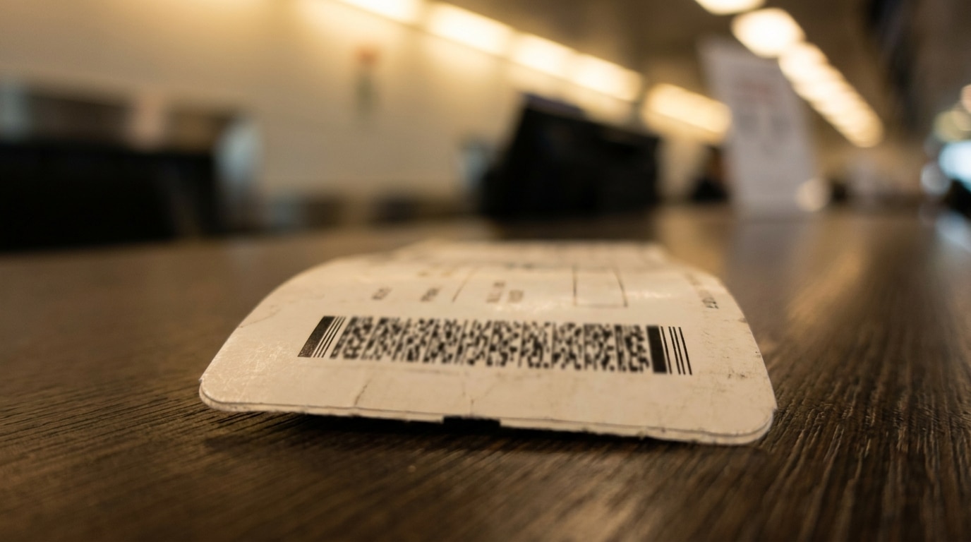 Carte d'embarquement posée sur un comptoir d'aéroport