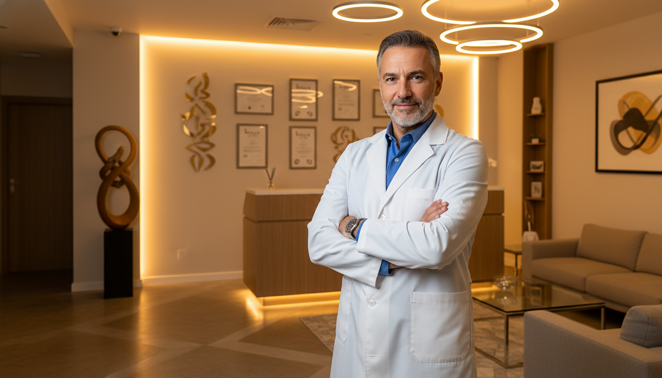 Urologue souriant dans son cabinet médical