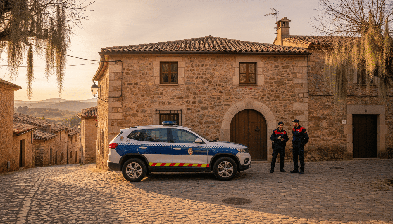 Police catalane surveillant la maison occupée par les squatteurs