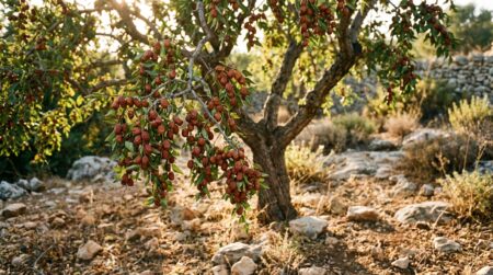 Jujubier chargé de fruits mûrs dans un jardin méditerranéen ensoleillé