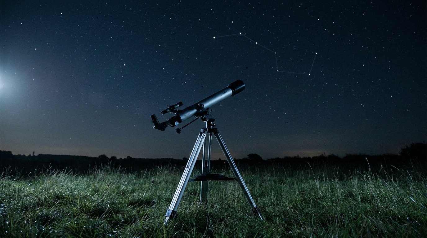Télescope amateur pointé vers un ciel étoilé nocturne