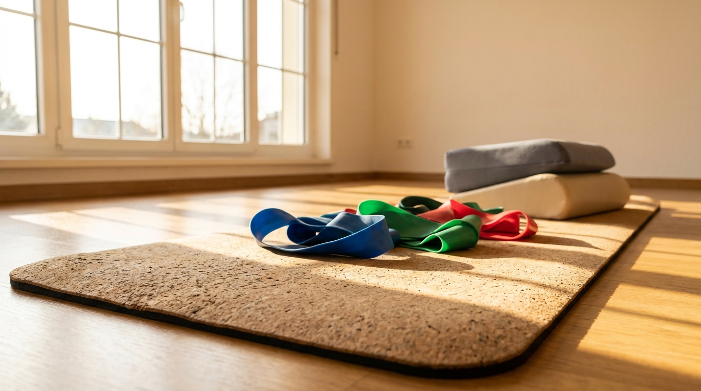 Tapis de rééducation avec bandes élastiques dans une salle de kinésithérapie