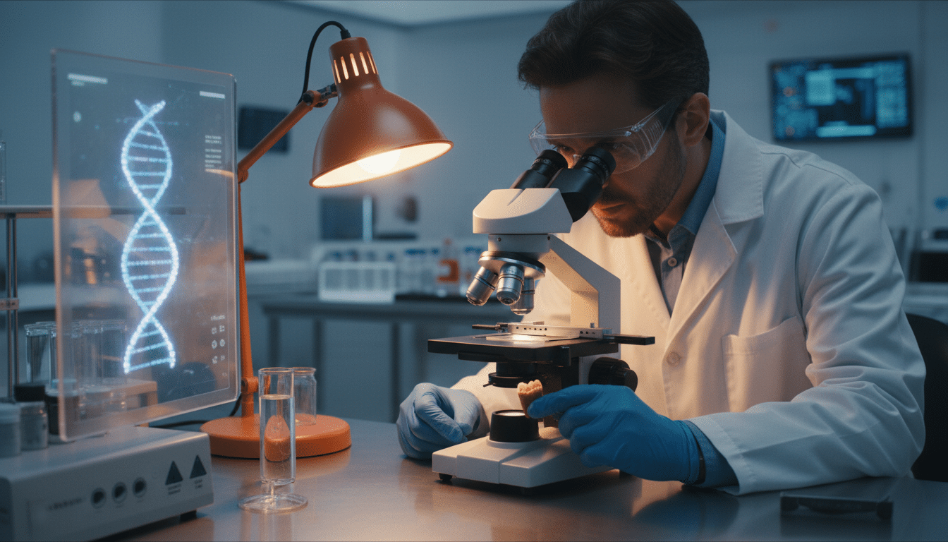 Scientifique examinant une dent ancienne en laboratoire de génétique
