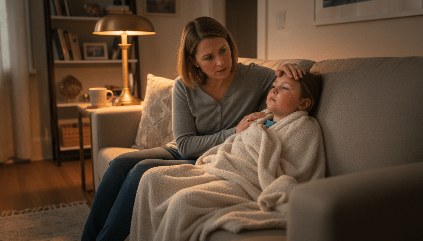 Enfant fiévreux avec les joues rouges, symptôme de scarlatine