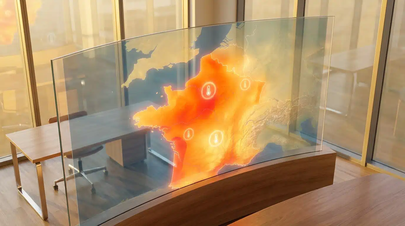 Carte météo de la France avec zones de vigilance chaleur