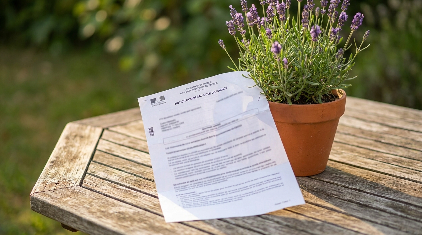 Courrier administratif posé sur une table de jardin