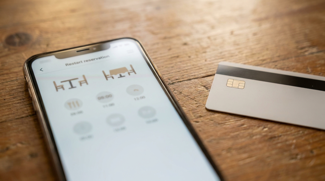 Smartphone avec application de réservation et carte bancaire