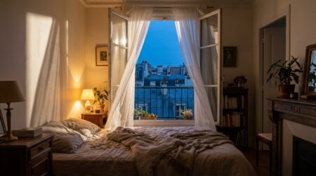 Fenêtre ouverte la nuit dans un appartement en été
