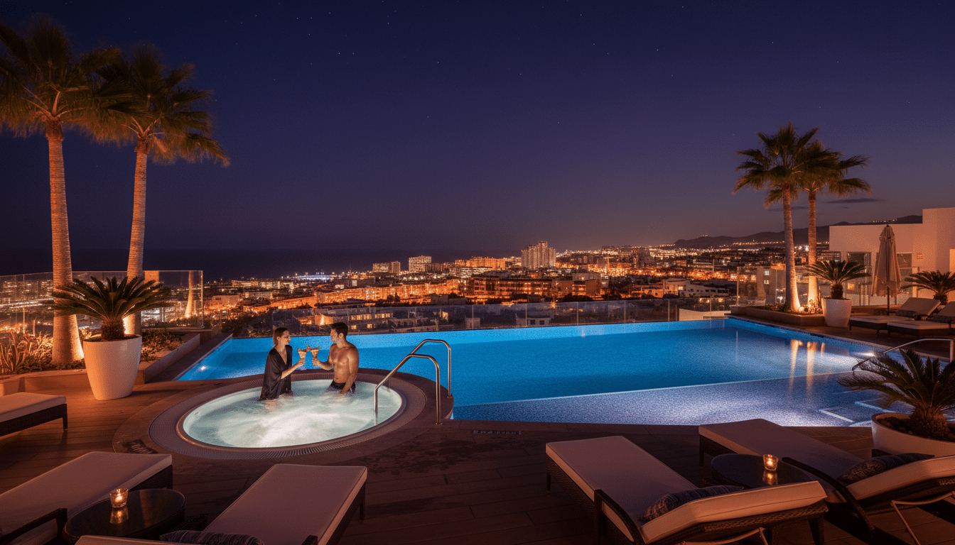 Piscine nocturne d'un hôtel pour adultes à Playa del Inglés