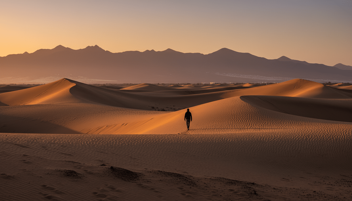 Dunes de Maspalomas au coucher du soleil à Gran Canaria