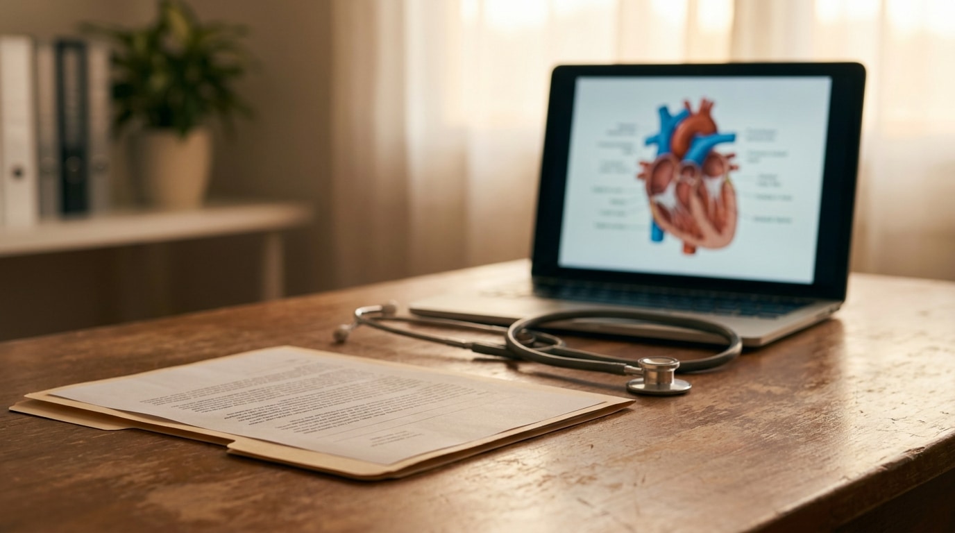 Bureau médical avec document imprimé et stéthoscope