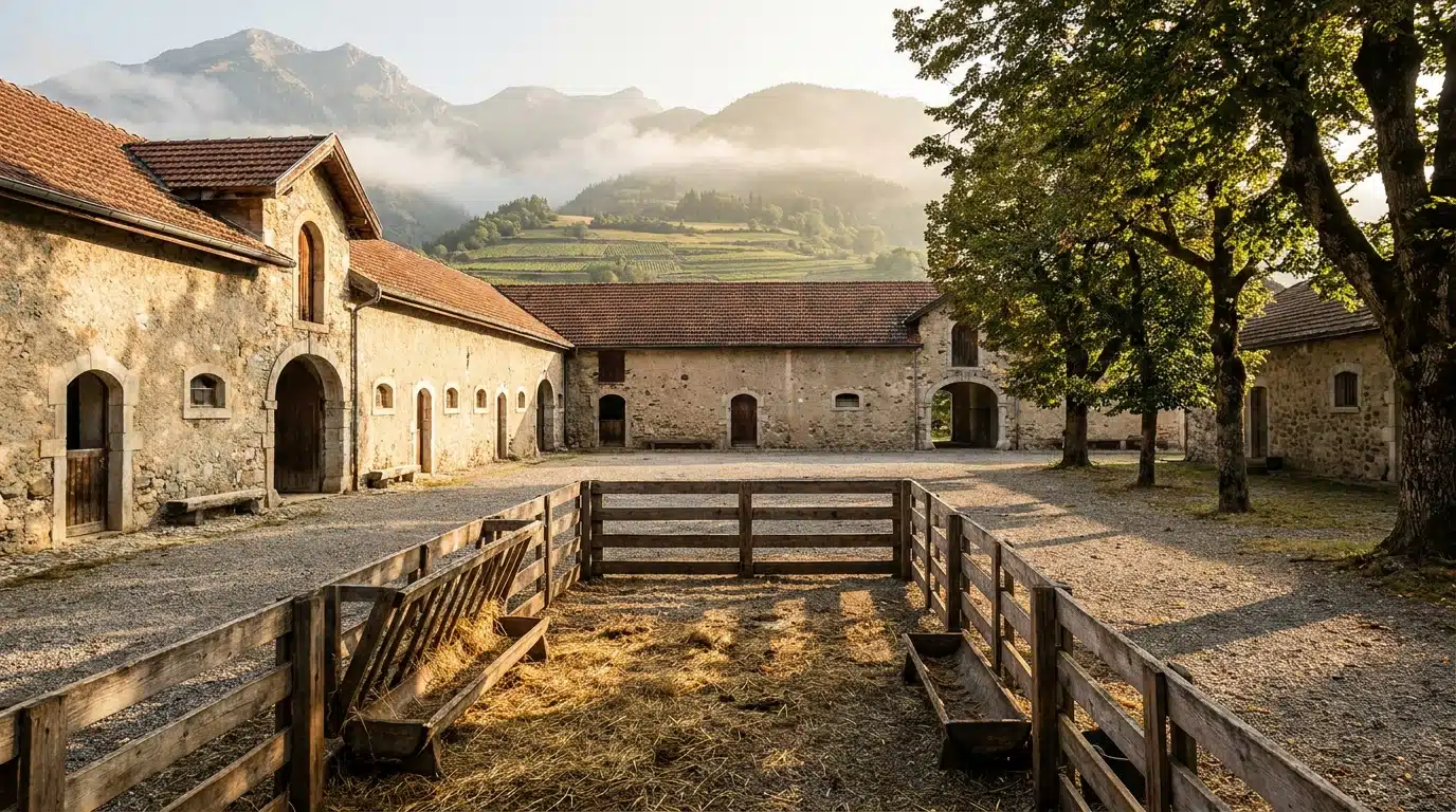 Cour d'un lycée agricole dans les Alpes françaises