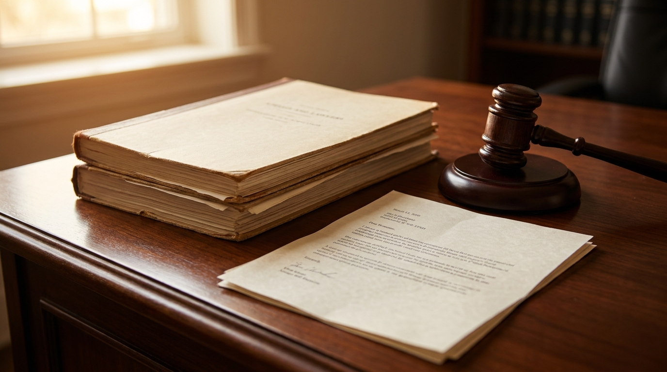 Documents juridiques et plainte sur un bureau en bois