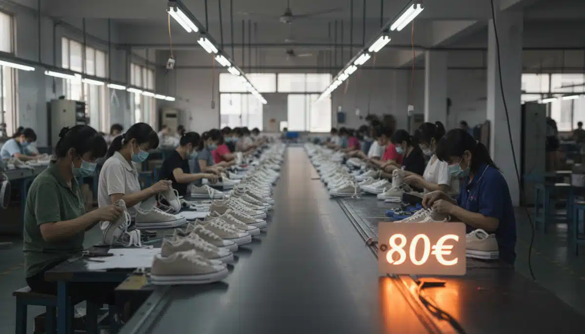 Chaîne de montage de baskets en toile en Asie