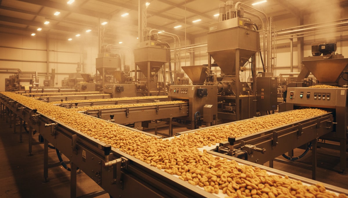 Chaîne de production industrielle de céréales automatisée