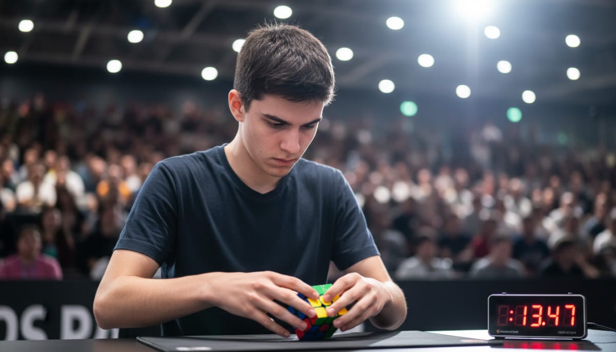 Champion de speedcubing résolvant un Rubik's Cube en 3 secondes